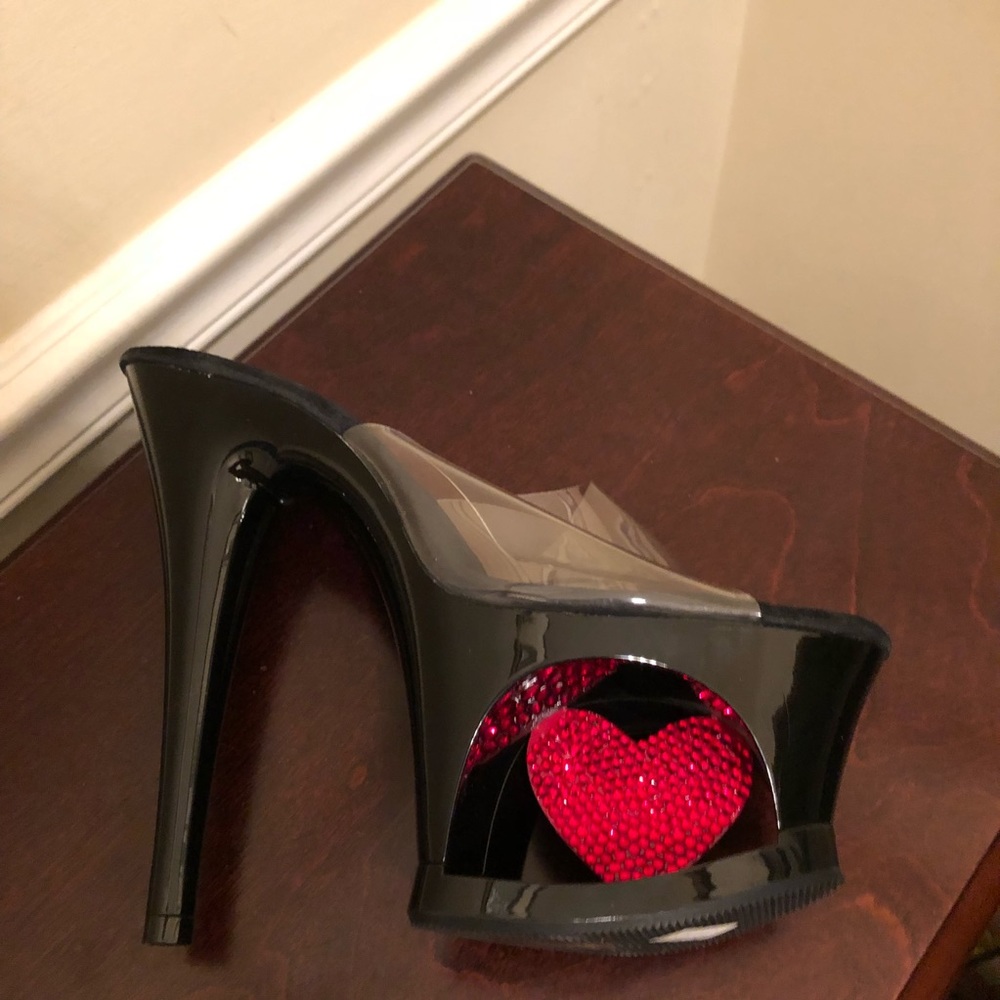 Pleasers MOON Blak Red Heart Platform Shoes